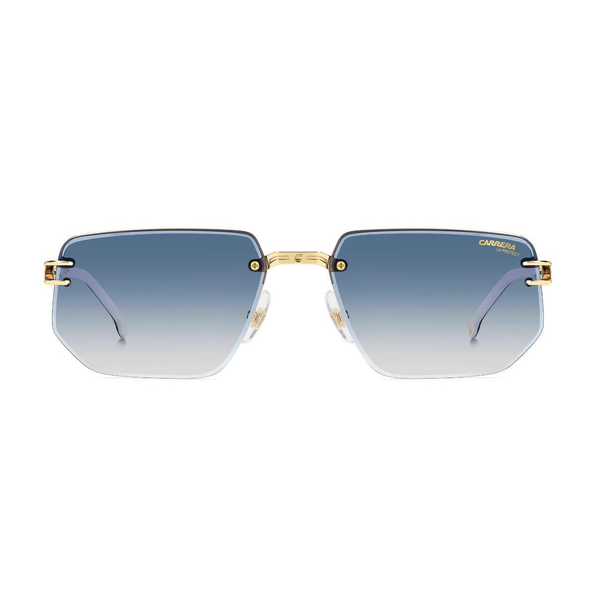 "Carrera 1070/S 80S08 rimless sunglass for men, gold frame with blue gradient lenses online at Optorium."
