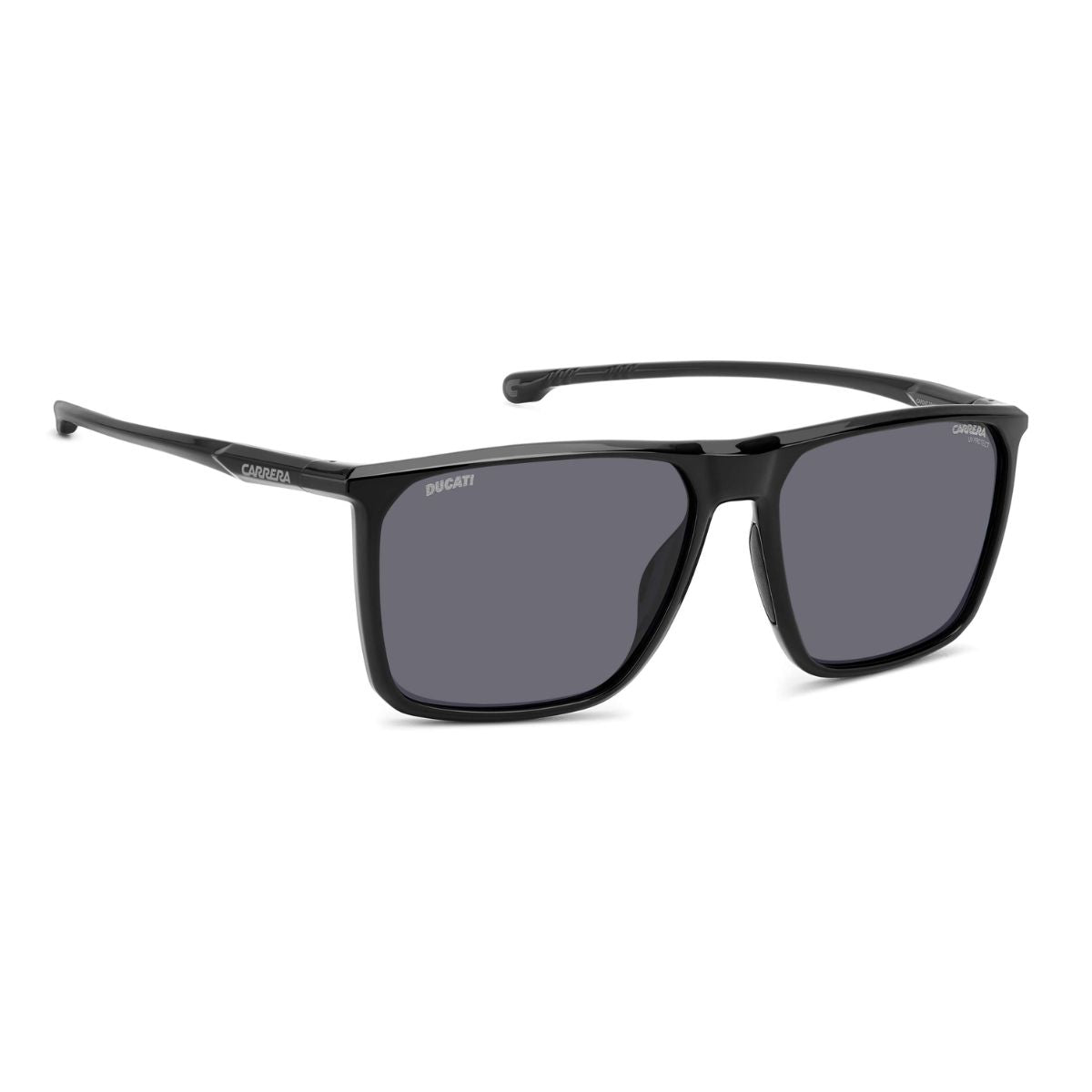 "Men's Carrera Carduc 034/S 08AIR sunglasses, black frame, grey UV lenses, durable, modern design."