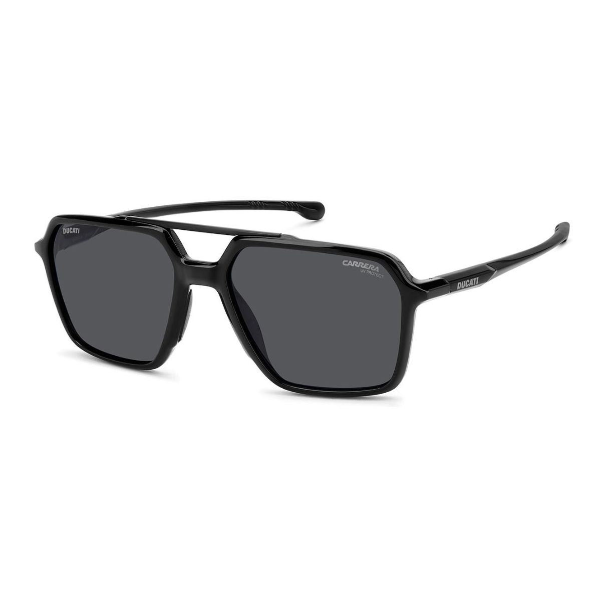 "Stylish Carrera Carduc 042/S 807IR men's aviator sunglasses, black frame, UV lenses, durable."