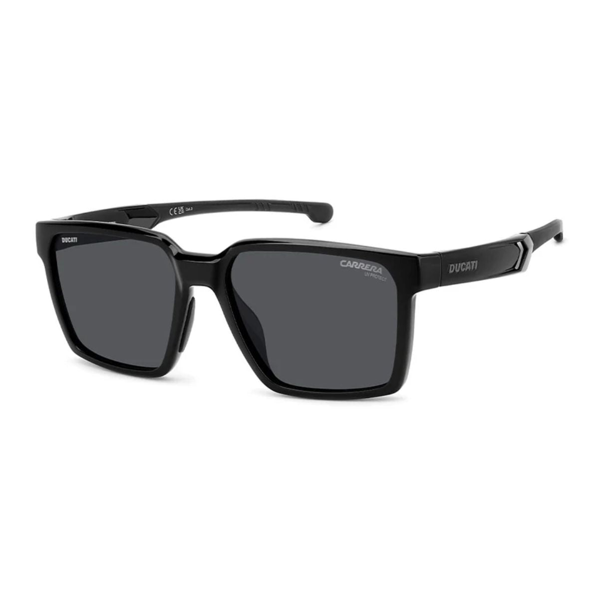 "Stylish Carrera Carduc 045/S 807IR men's square sunglasses, black frame, UV protection."