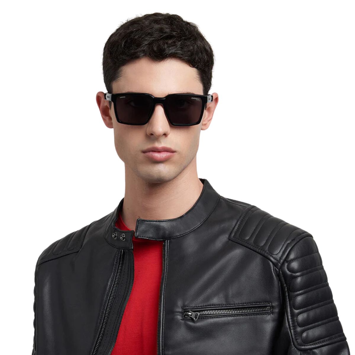 "Carrera Carduc 045/S 807IR men's sunglasses, sleek square black frame, UV lenses, durable design."