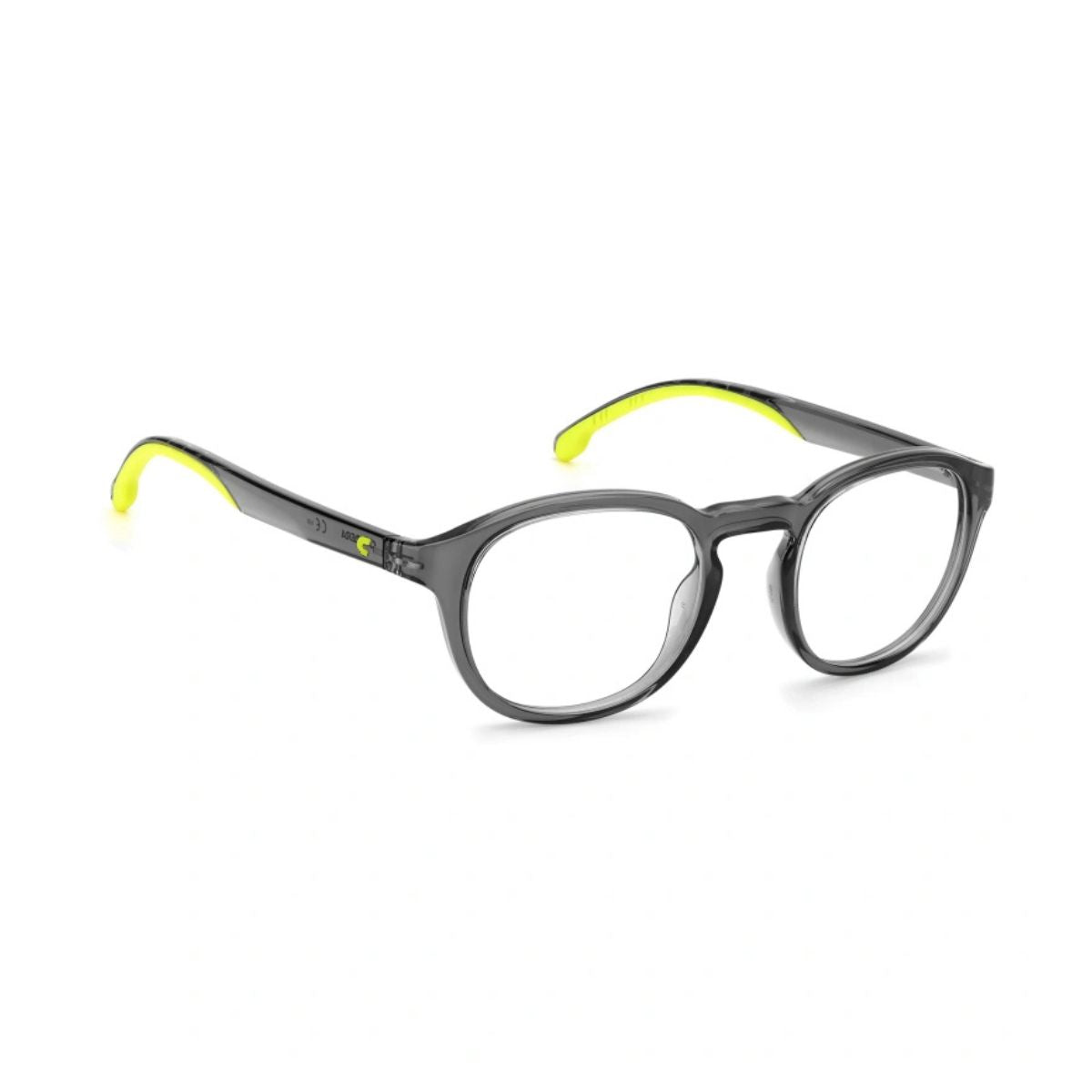 "Modern transparent grey Carrera 8873 KB7 frame, available online at Optorium."