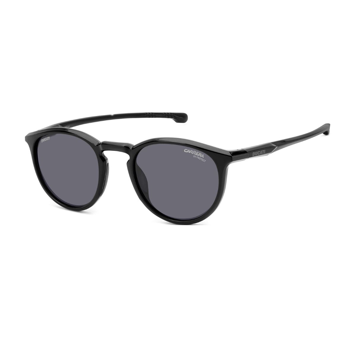 "Stylish Carrera 035/S 807IR unisex oval sunglasses, black frame, grey UV protection lenses."