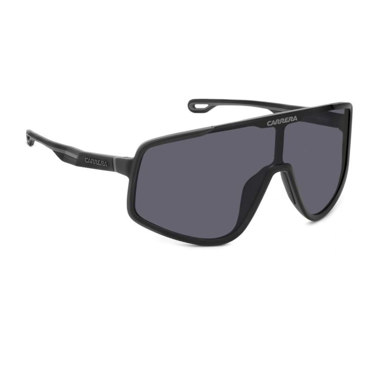 "Bold Carrera 4017/S 003IR men's sunglasses, mask shape, black frame, grey UV protection lenses."