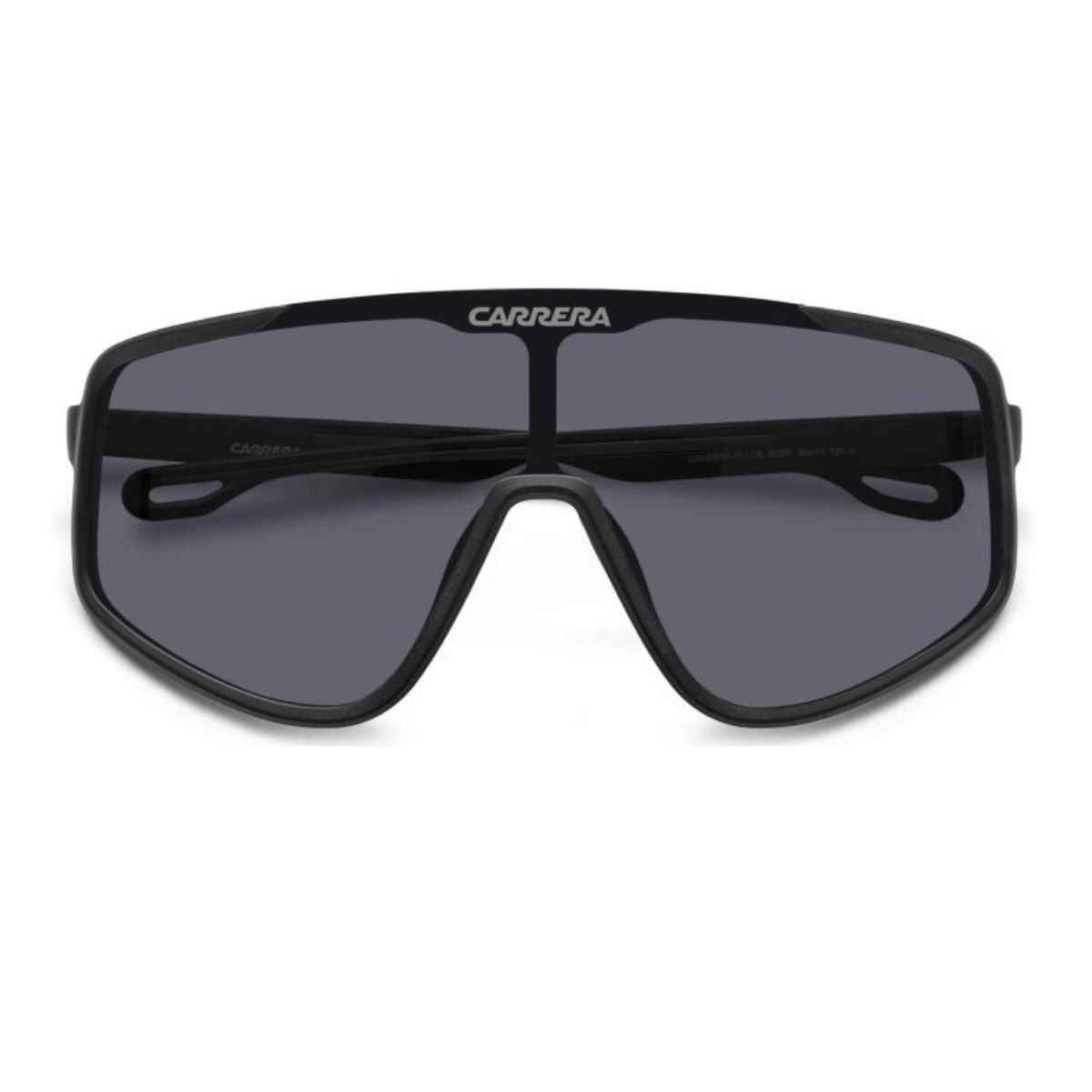 "Stylish Carrera 4017/S 003IR men's sunglasses, mask shape, grey UV lenses, black frame, durable."