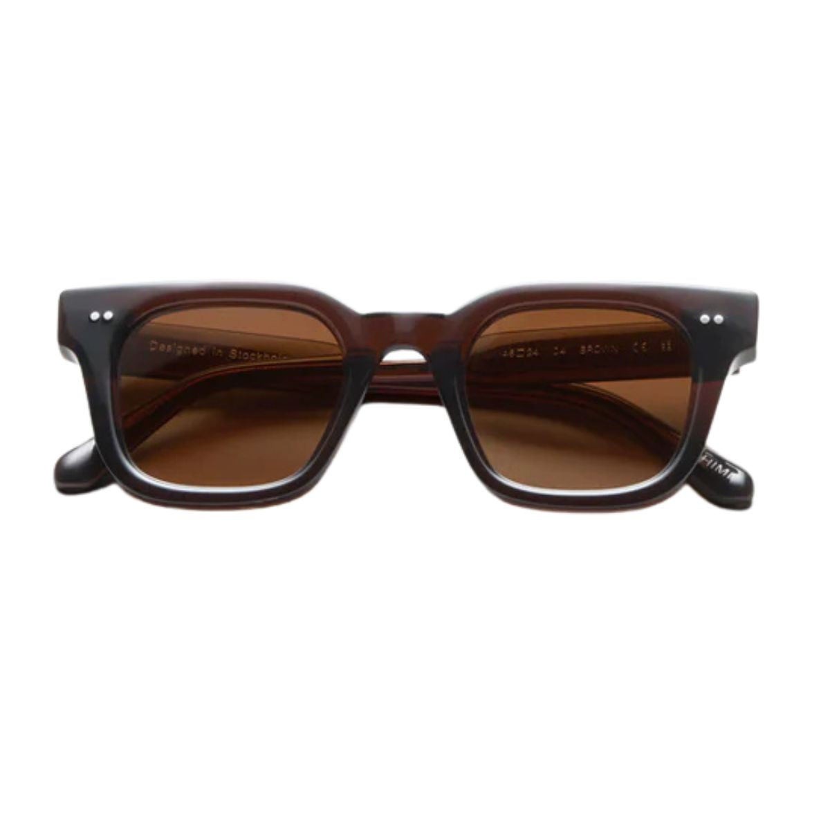 "Chimi 04 sunglasses feature brown lenses for full UV protection, on Optorium."