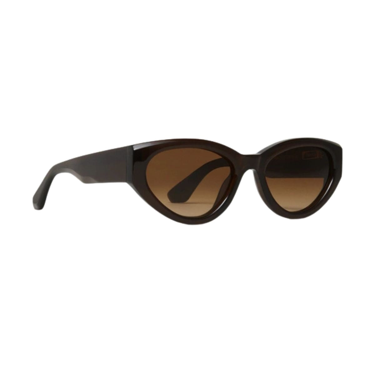 "Chimi 06 cat-eye sunglasses feature brown lenses for full UV protection, on Optorium."