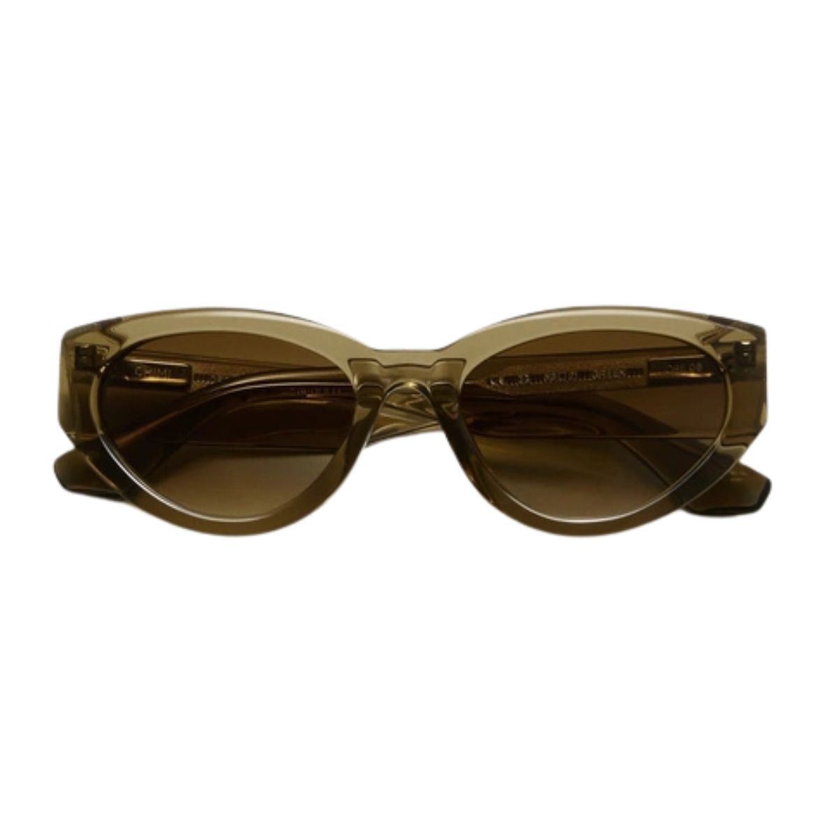 "Chimi 06 cat-eye sunglasses feature brown lenses for full UV protection, on Optorium."