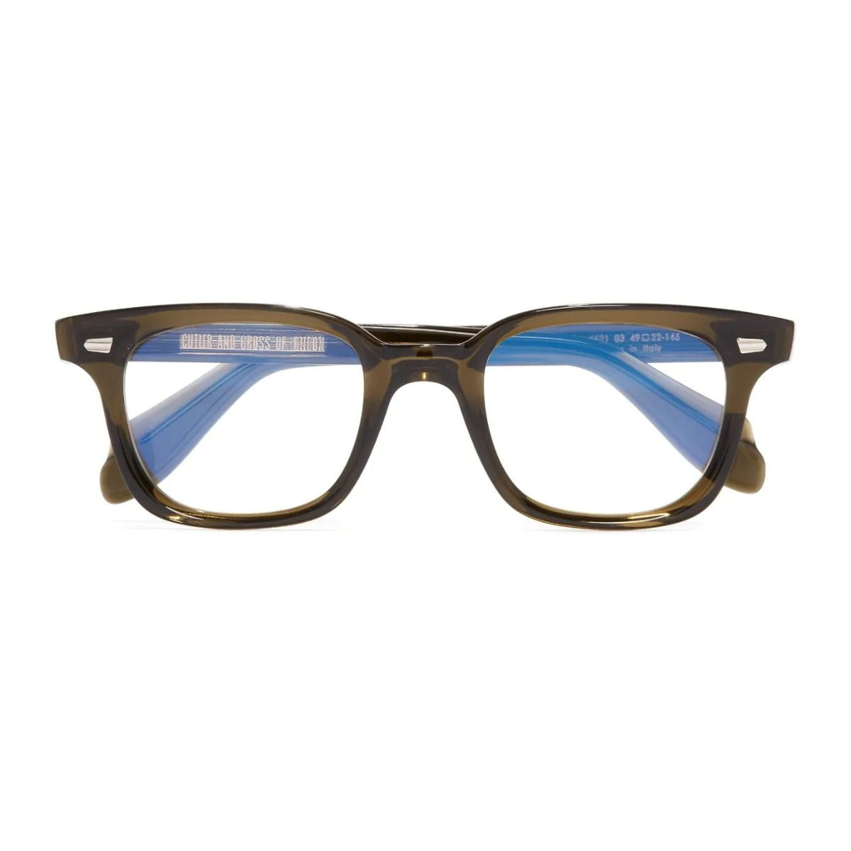 "Cutler & Gross 9521 03 olive color eyeglasses frame, a stylish option online at Optorium."





