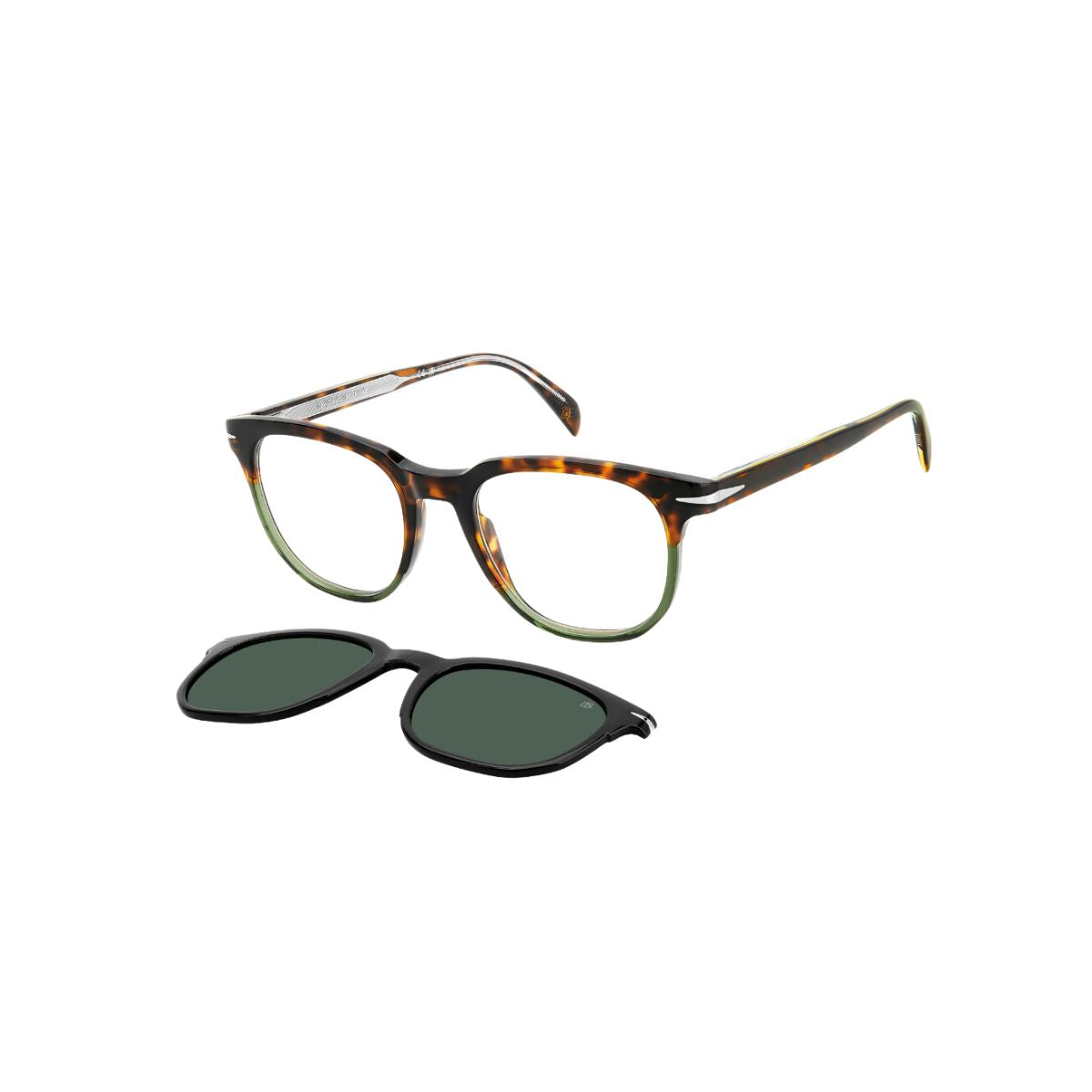 "Stylish David Beckham clip-on square sunglasses lightweight design online at Optorium."
