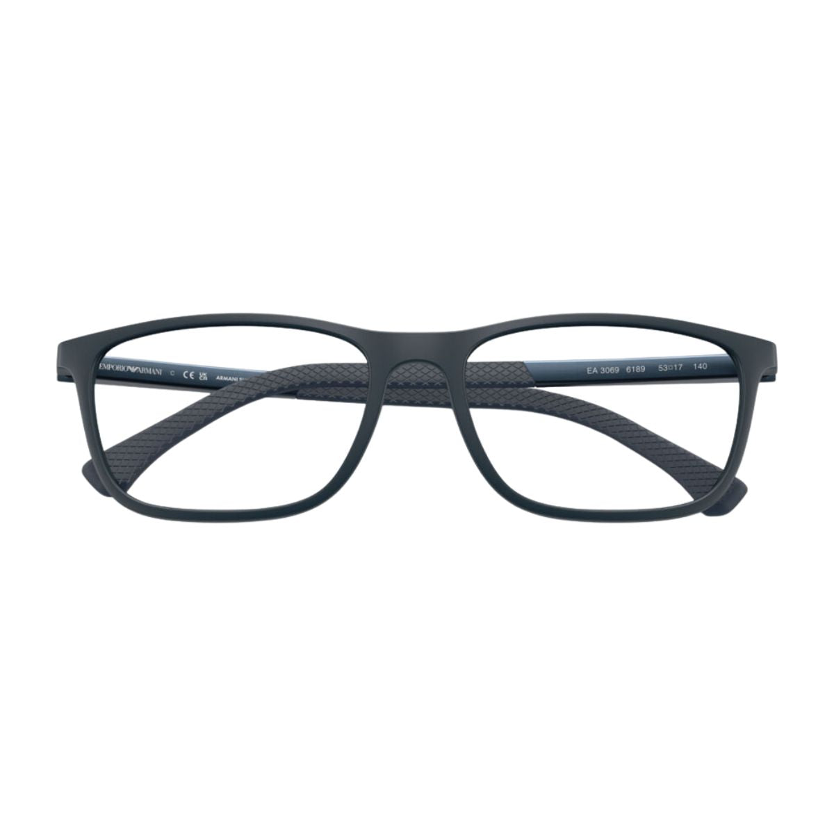 Emporio Armani EA 3069 6189 frame, blue rectangle design for unisex wear. Available at Optorium.