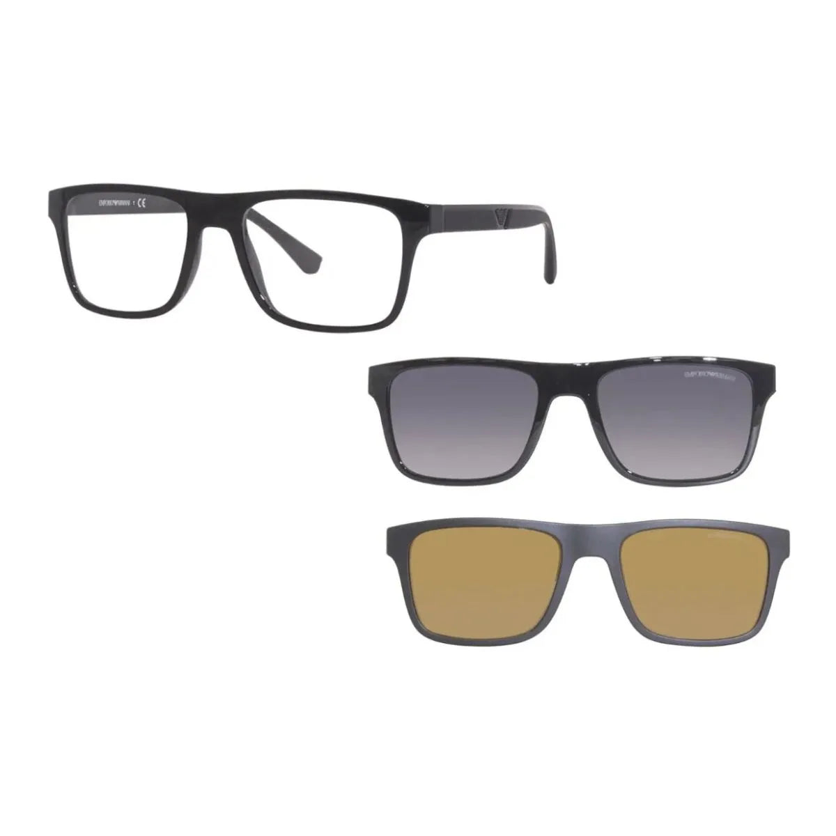 Premium Emporio Armani eyewear 4115 5017/1W with black frame, 2 clipons, and polarized lenses. Elegant Emporio Armani shades in a bold square shape for modern style and UV protection optorium.
