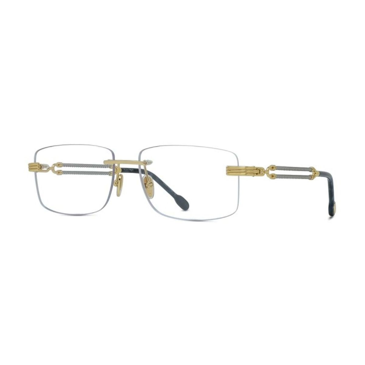 "Shop Fred FG50035U 030 stylish gold rectangle frame for modern eyewear, online at Optorium."
