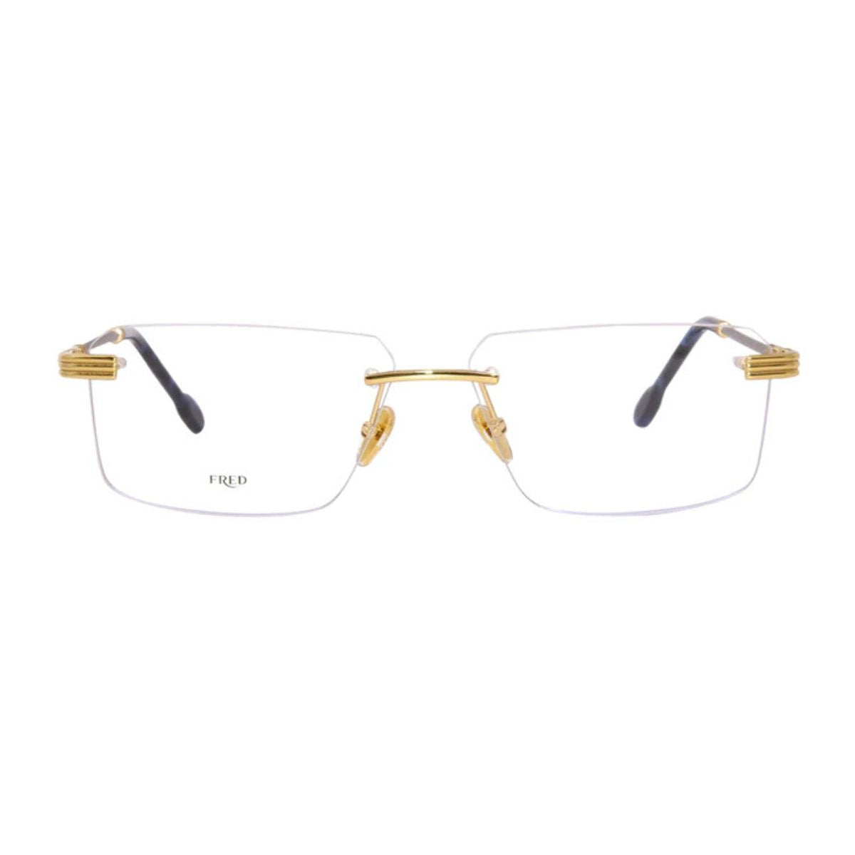 Fred Frame FG50032U 031 – A luxurious rectangle-shaped unisex frame in gold and silver, perfect for men and women. Available now online at Optorium.