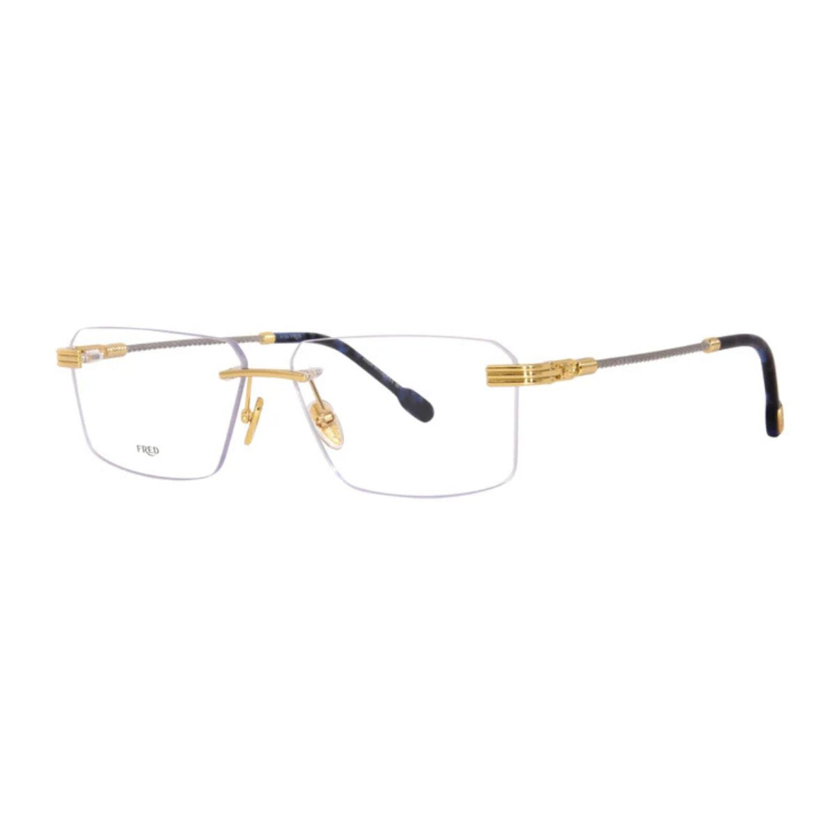 Premium Fred Unisex Frame in a modern rectangle shape, featuring silver and gold accents for an elegant look. Shop today online at Optorium.