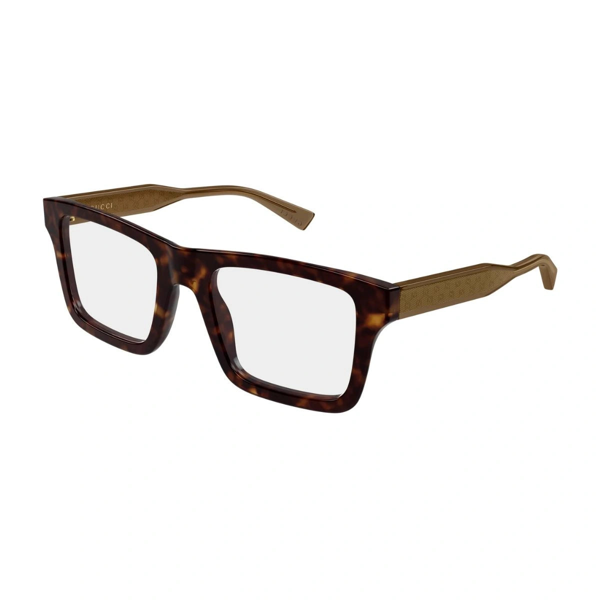 Gucci Men Havana Spectacles With Transparent Brown Temples