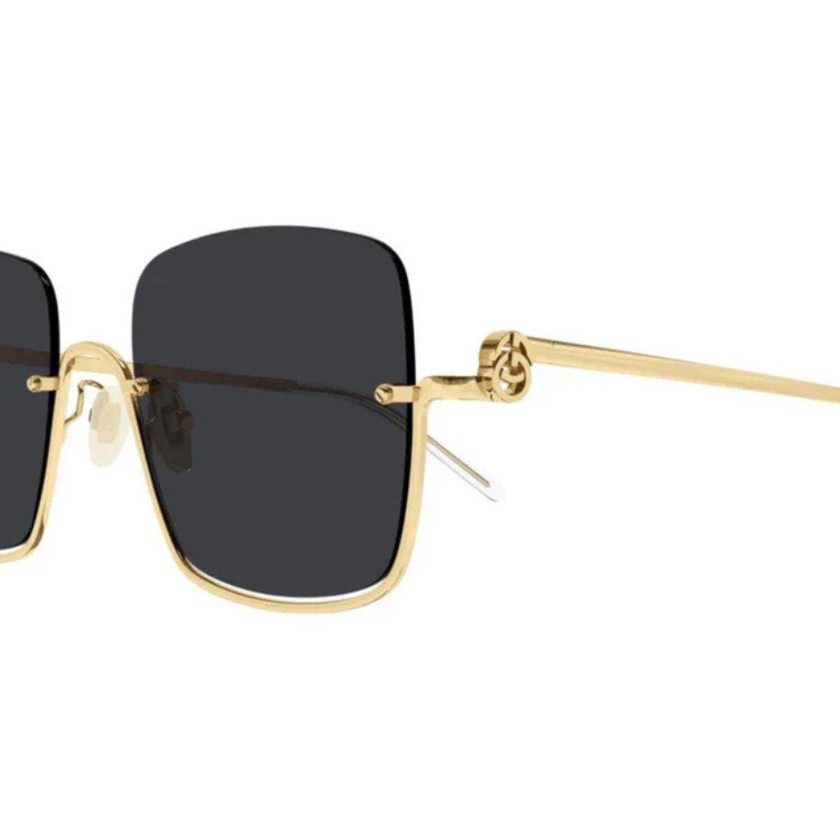 Elegant Gucci GG1279S 001 sunglasses, gold frame with UV-protected grey lenses. Shop now at Optorium.
