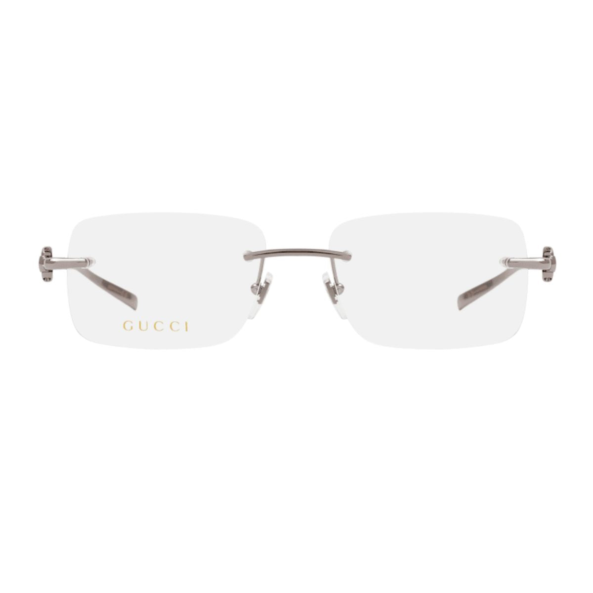 Luxury Gucci Silver Frame – High-quality rectangle eyeglass frame designed for men, combining comfort and elegance, available online at Optorium.