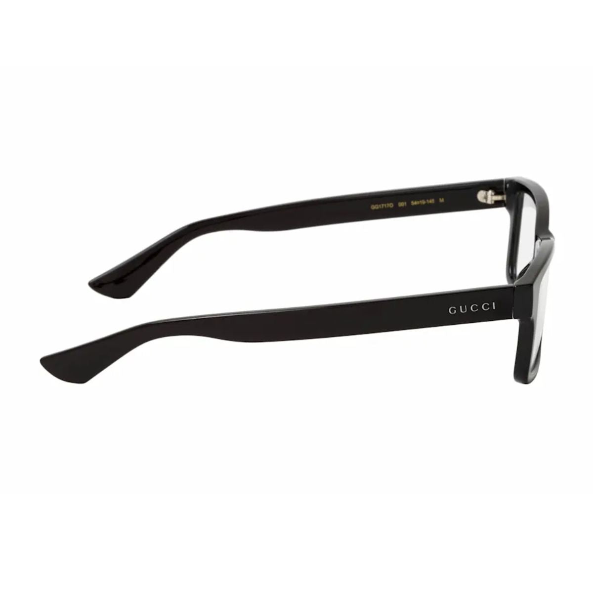 Gucci GG1717O 001 men’s square frame in black – classic design and perfect for prescription lenses, available at Optorium.