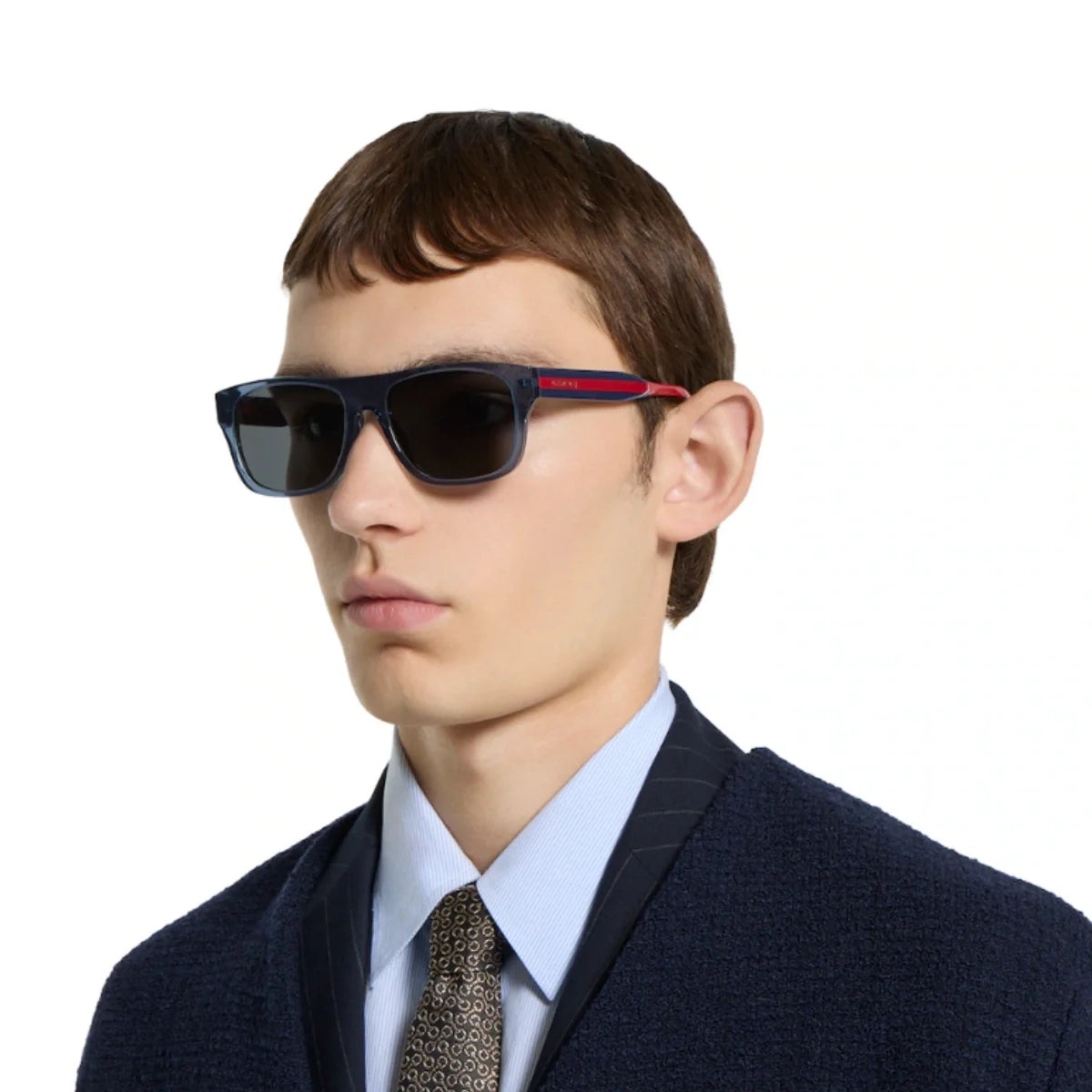 Gucci sunglasses GG1991S 004 shiny transparent blue frame square sunglasses at Optorium.