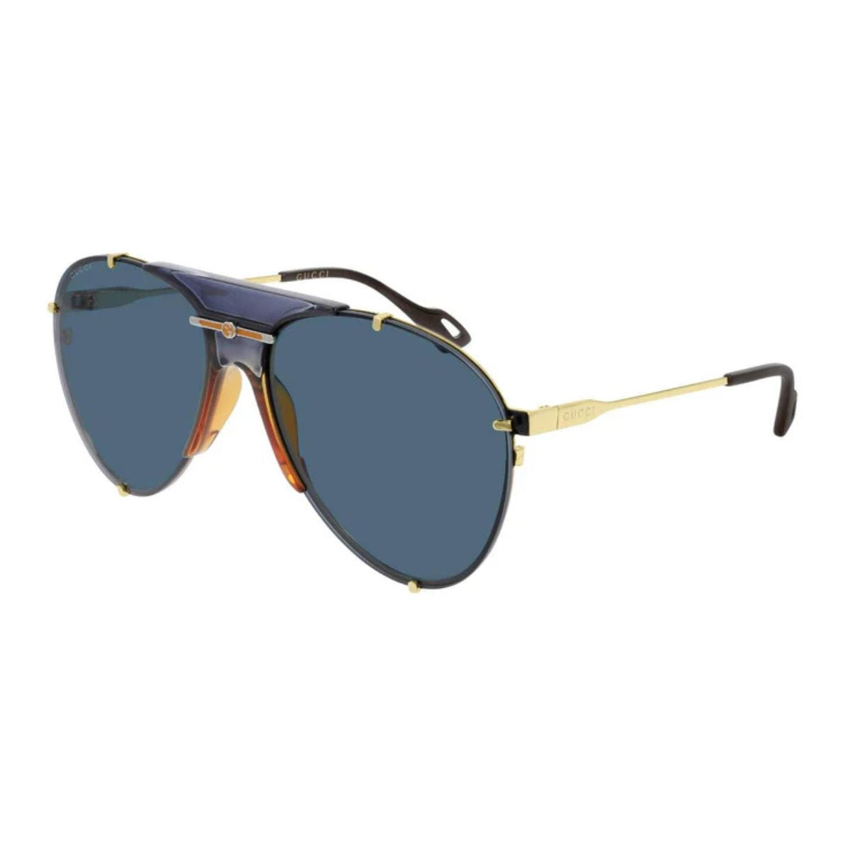 Shop Gucci sunglasses GG0740 S 002 aviator frames. Trendy Gucci goggles, UV protection Gucci sunglasses, black Gucci shades men, and stylish sunglasses for men & women now available at optorium.
