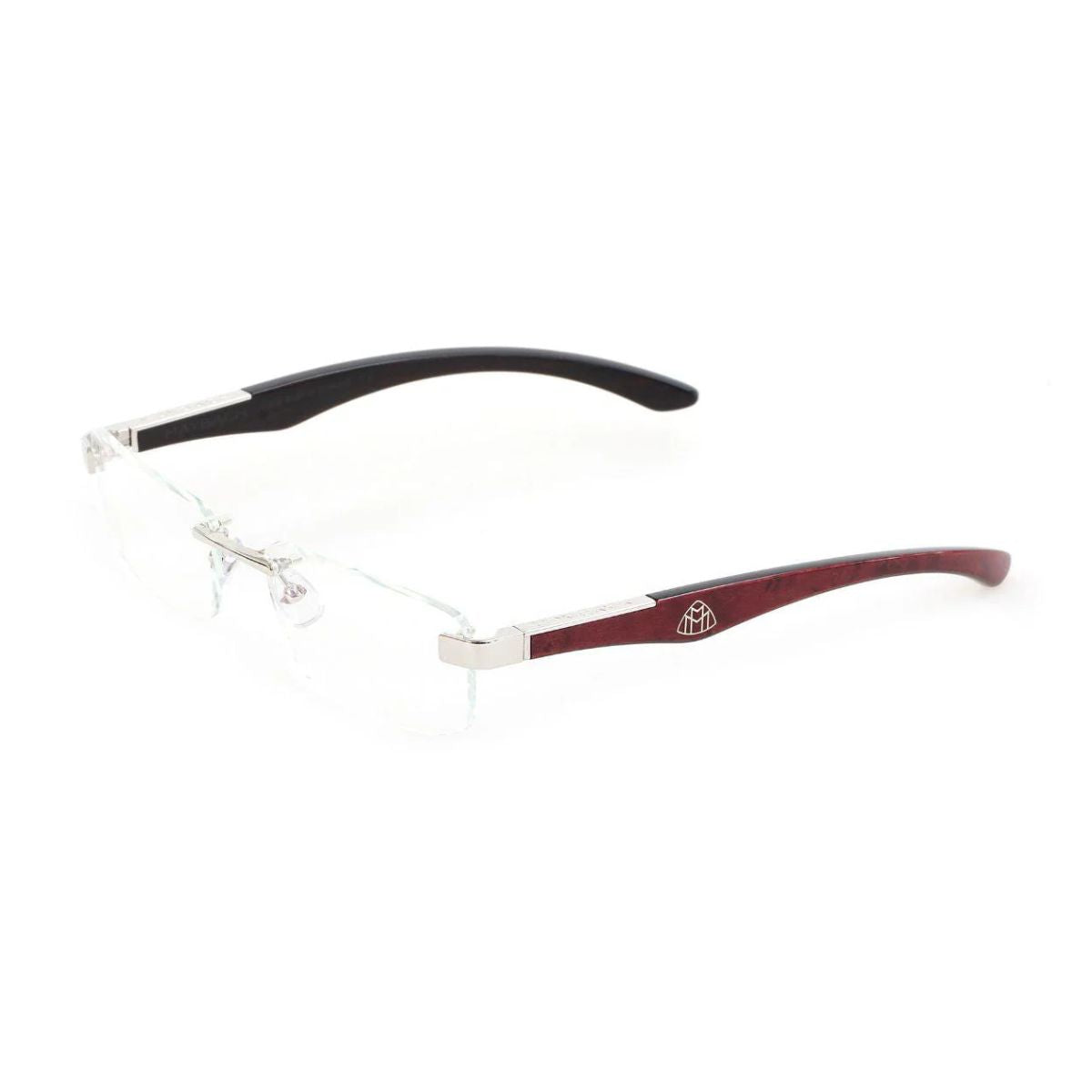 Stylish Maybach THE ARTIST III men & women optical glasses in platinum titanium, silver rectangle frame with ebony wood temples, trending luxury eyewear – online at optorium.