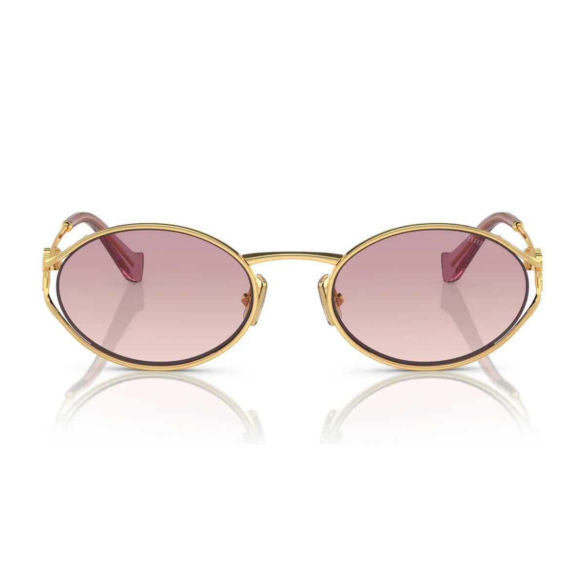 "Miu Miu sunglasses SMU52Y 5AK 06S women's eyeglasses with gold frame and pink lenses"