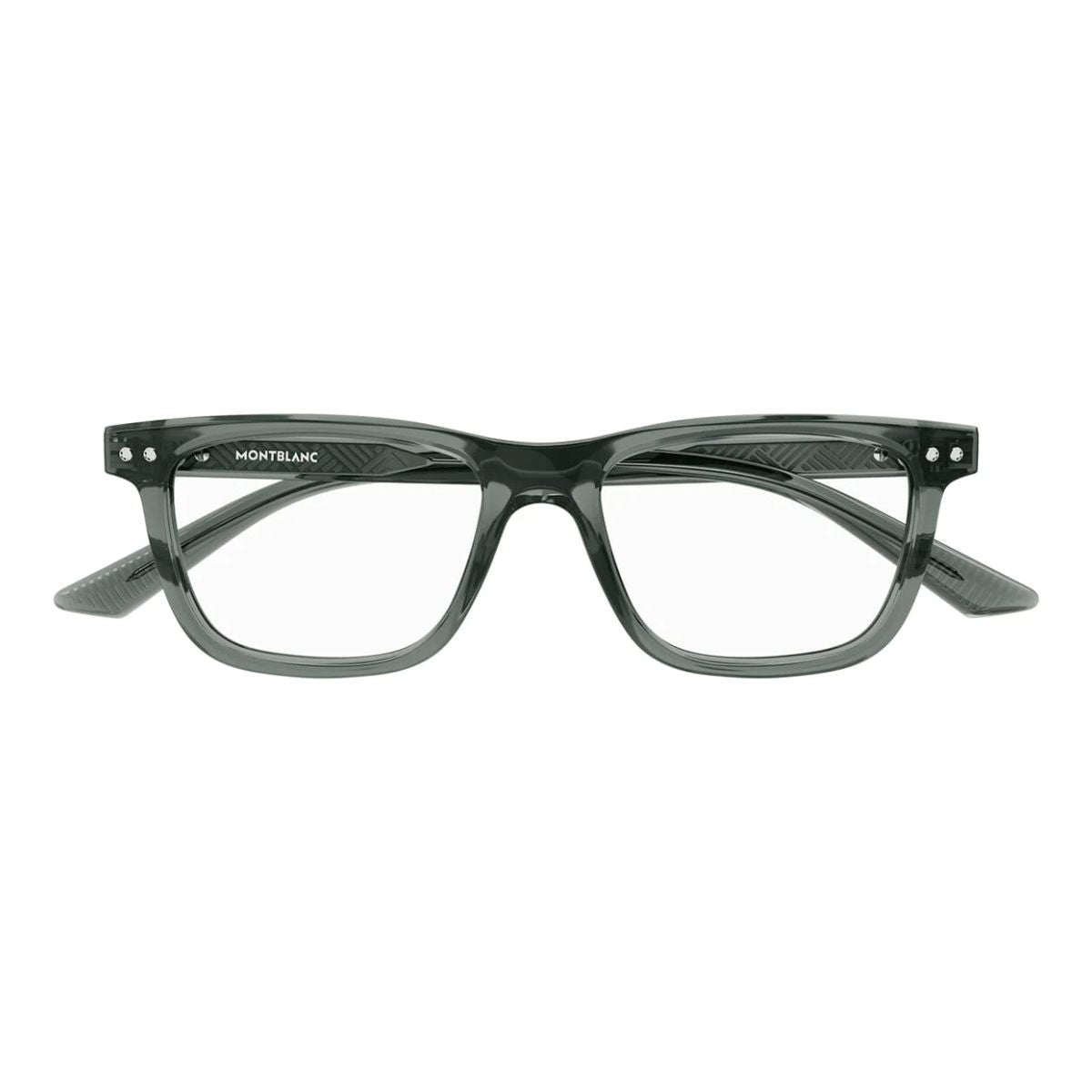  "A close-up of the new Mont Blanc 0322O 008 men's frames showcasing intricate design details, available at Optorium."