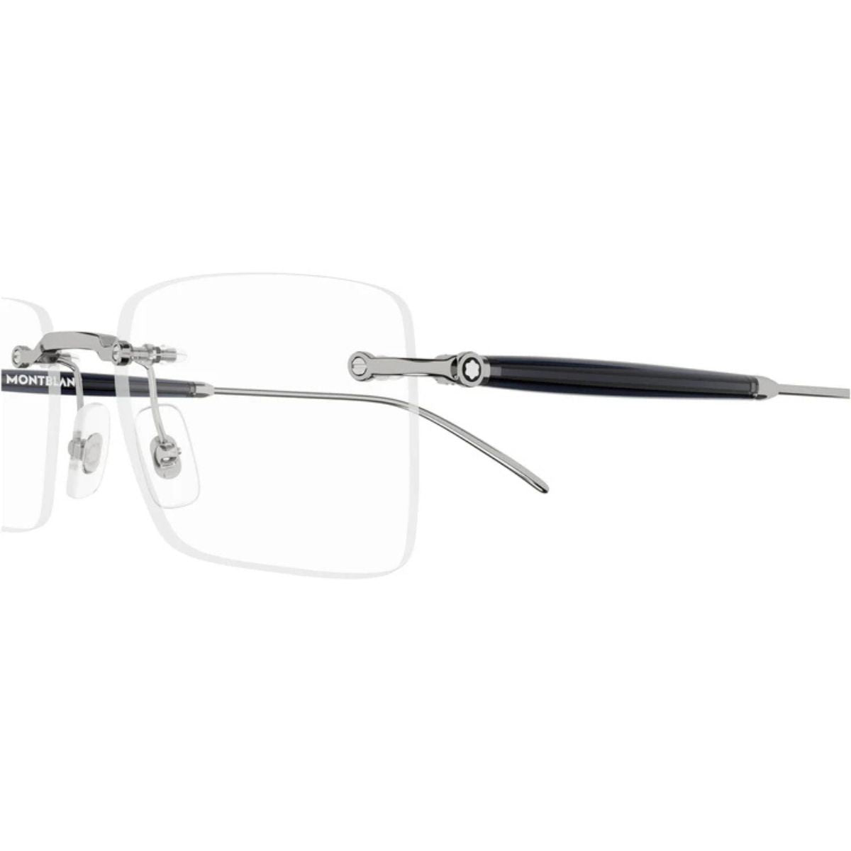 Mont Blanc optical frame for men MB0411O 004 features a premium silver rectangle design, offering timeless style and comfort. Shop Mont Blanc eyewear now at Optorium.
