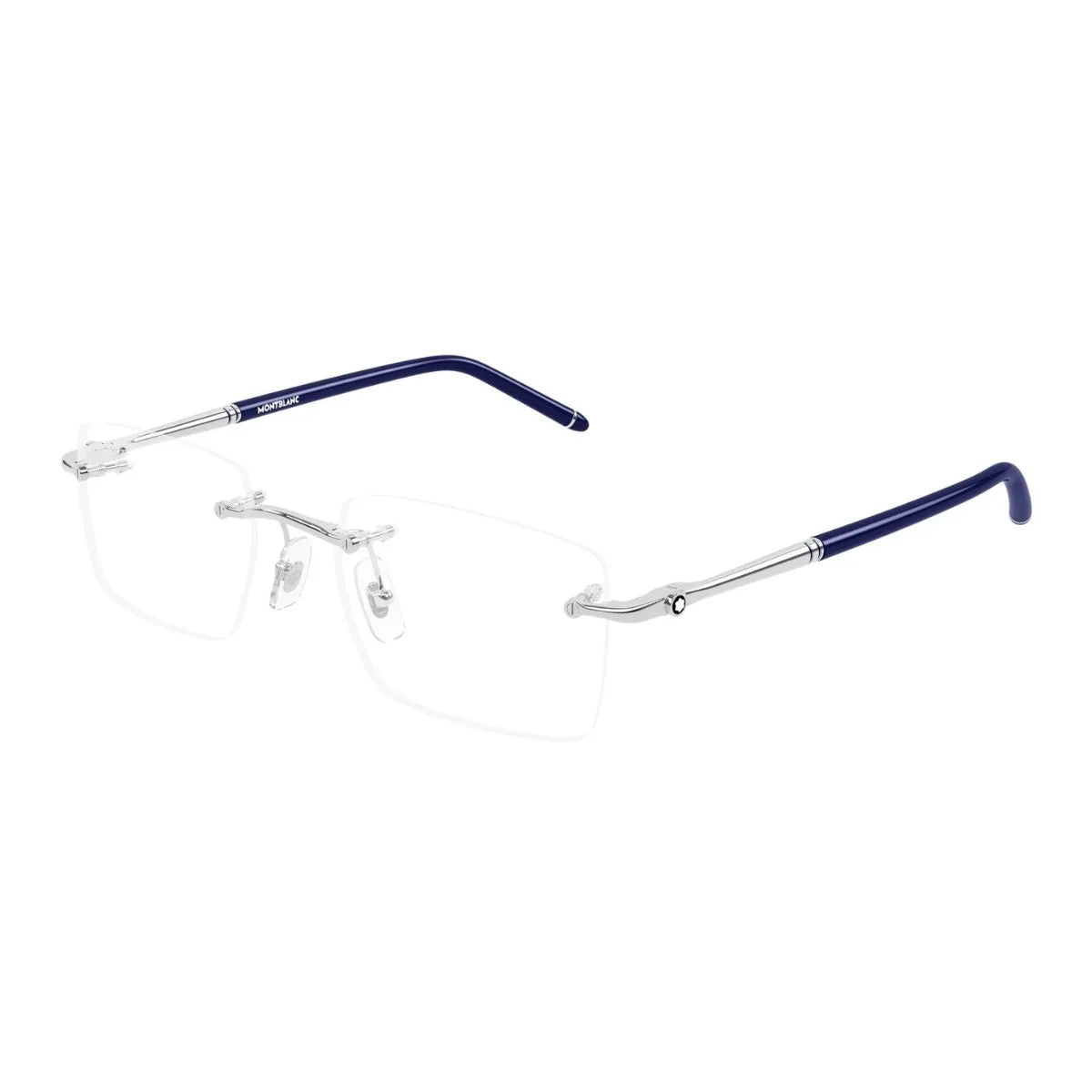Mont Blanc eyeglasses MB0444O 003 square shape for men. Stylish rimless Montblanc spectacles and silver color optical frames available online in India at Optorium.