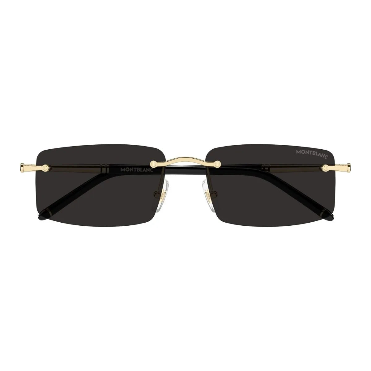 Trendy Mont Blanc Sunglass MB0443S 001 with stylish gold frame, luxury sunglasses for men, montblanc rectangle sunglasses, montblanc rimless sunglasses available in India at Optorium.
