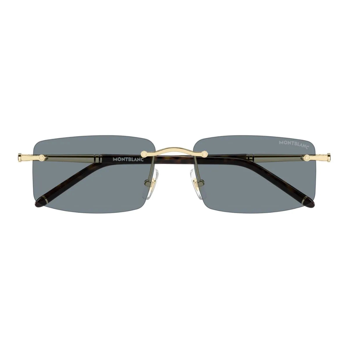Mont Blanc Sunglass MB0443S 004, luxury rimless sunglasses in gold, stylish sunglasses for men with UV protection, trending Montblanc rectangle sunglasses, Montblanc eyewear India at Optorium.