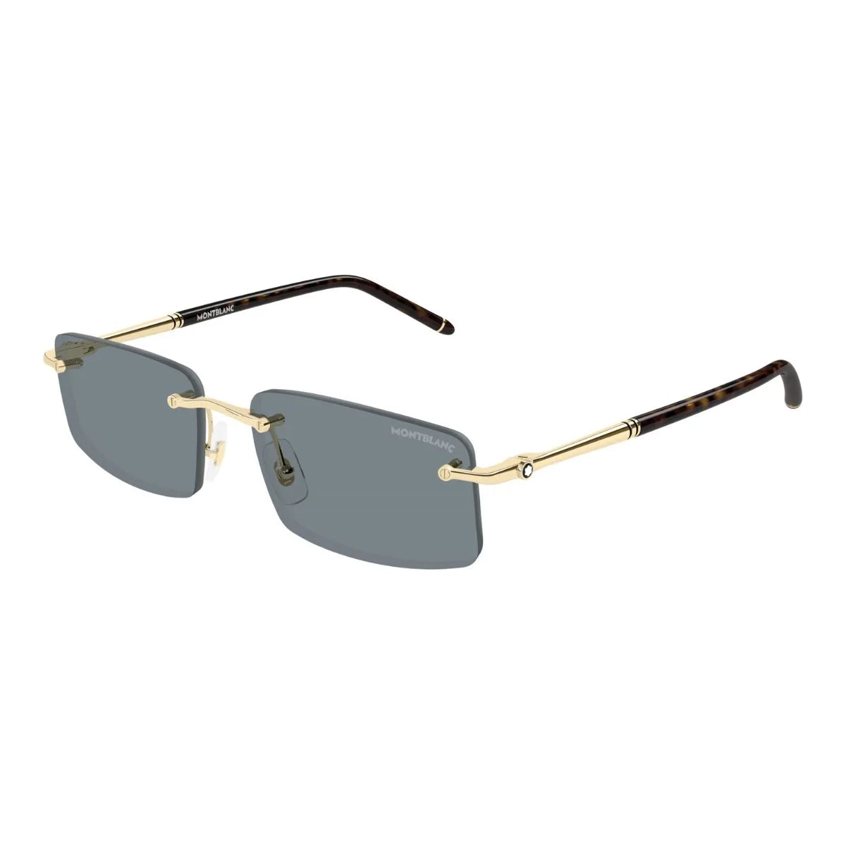 Mont Blanc rimless sunglasses MB0443S 004, stylish gold sunglasses for men, luxury trending sunglasses, Montblanc UV protection eyewear, Montblanc rectangle sunglasses India at Optorium.