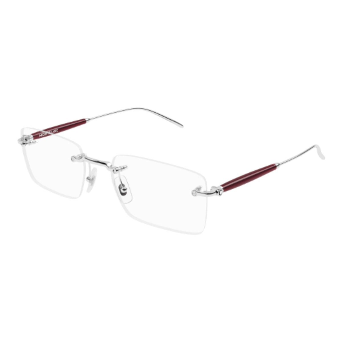 Shop Montblanc frames men collection featuring MB0411O-003 silver rectangle eyeglasses, luxury Montblanc eyewear frames for stylish looks only at optorium.