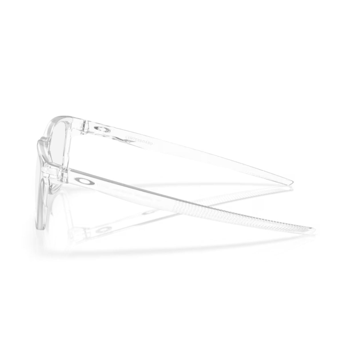 "Square-shaped Oakley OX8163-0355 polished clear frame lightweight and durable online at optorium."
