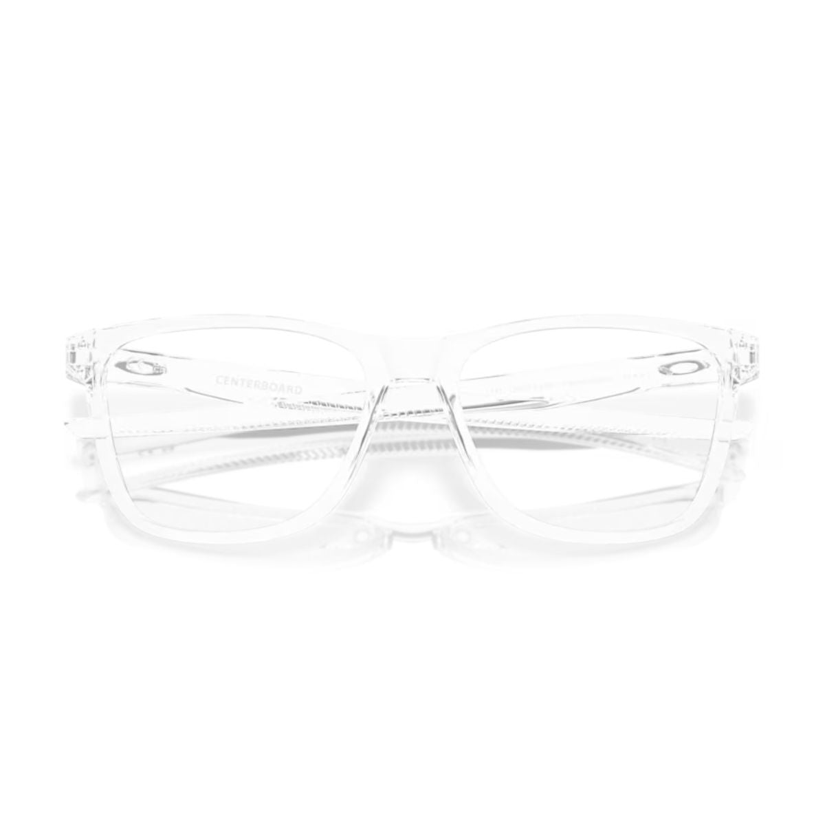 "Oakley OX8163-0355 polished clear eyeglasses frame lightweight and modern online at optorium."
