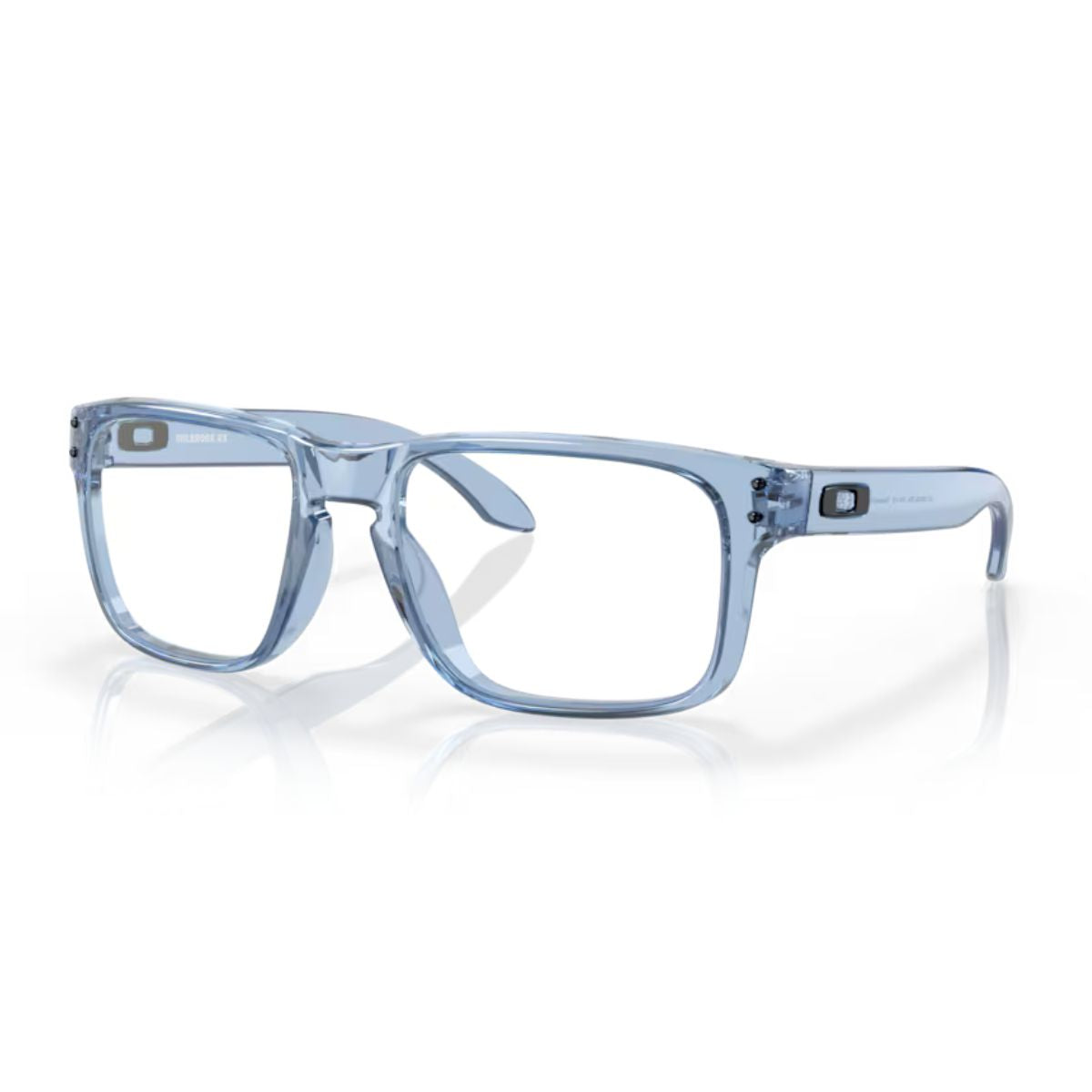 "Stylish Oakley OX8156-1256 lightweight transparent blue square frame online at optorium."
