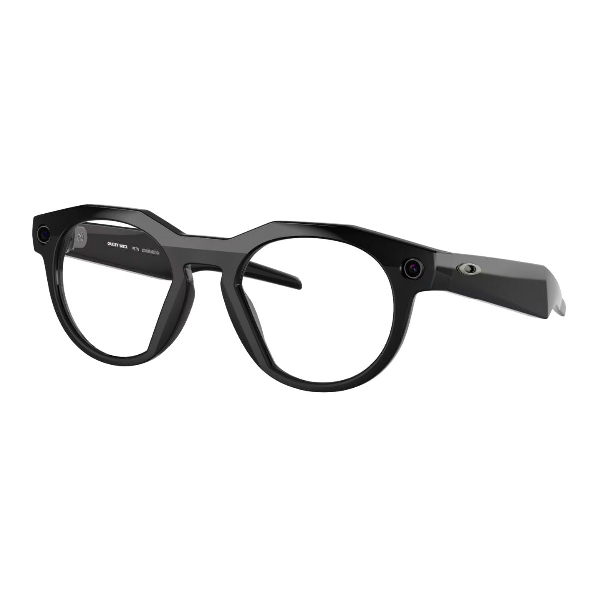 Oakley Meta HSTN 0W8002 Black 07 round shape smart glasses with clear lens and Meta AI, sleek black color design, trending Oakley Meta AI glasses in India at optorium