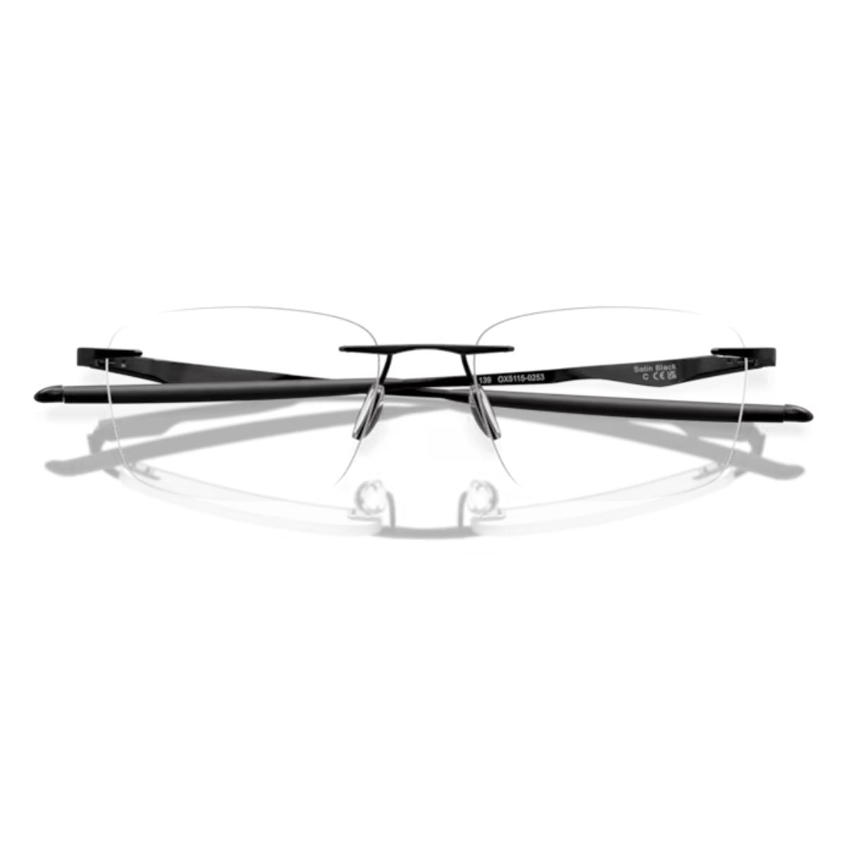 Oakley half rim eyeglass frame OX5115 EVS for men, satin black titanium construction, rectangle shape, most searched Oakley spectacles online in India – Optorium.