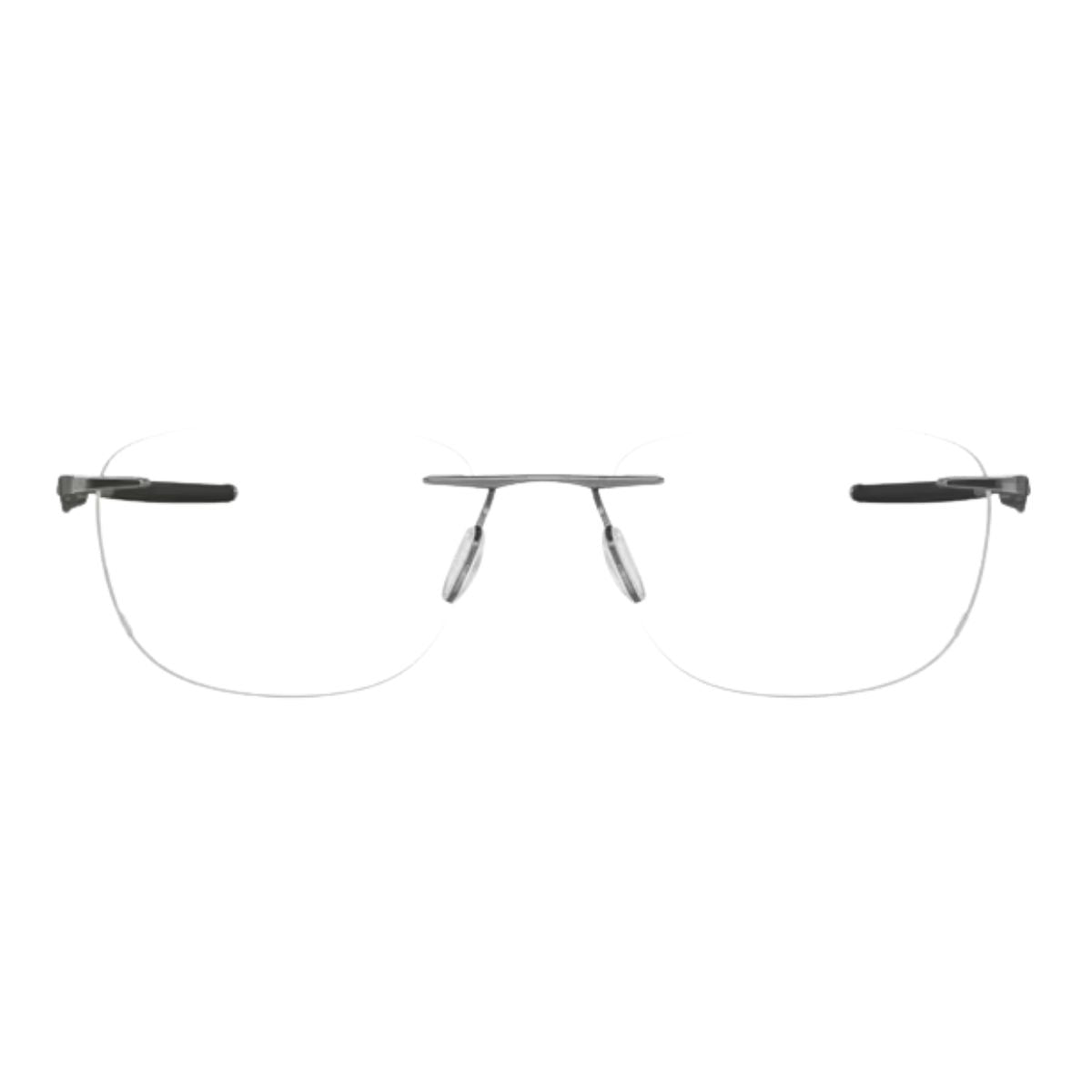 Lightweight titanium rimless Oakley Wingfold EVR OX5118-0353 eyeglasses with polished cement finish, perfect for prescription wearers seeking premium optical frames – optorium.
