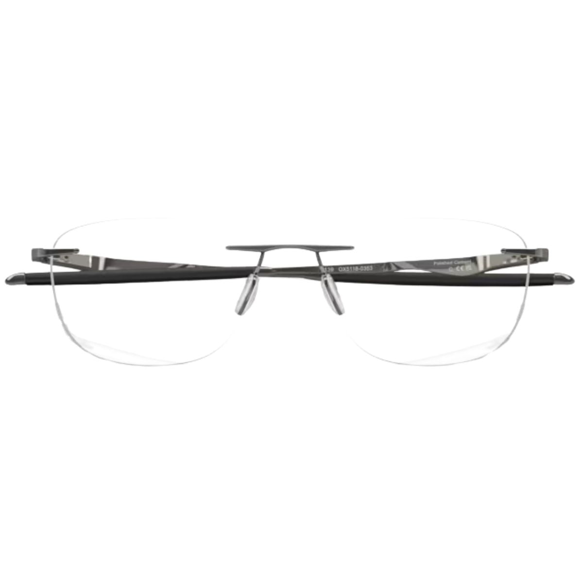 Rimless Oakley Wingfold EVR eyeglasses OX5118 crafted with high-performance titanium, combining ultra-lightweight comfort with elegant cement tone – optorium.