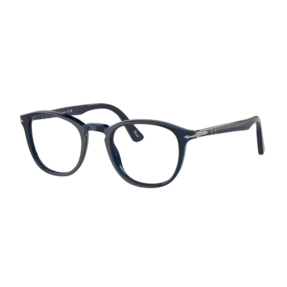 Stylish Persol optical frame 3143-V 1141, lightweight transparent blue square frame. Shop now at Optorium.
