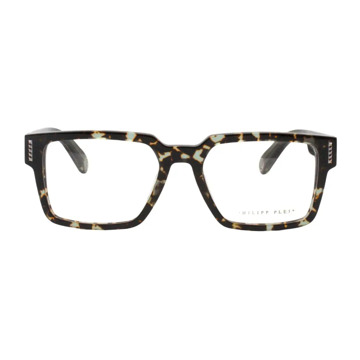 Philipp Plein STUD Frame VPP 193 03KA luxury square shape eyeglasses in tortoise grey color crafted with premium philipp plein eyewear and stylish philipp plein optical frames at optorium online india