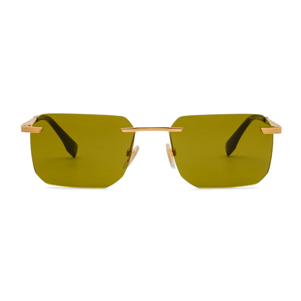 Police Grind SPLV82K 0300 rimless rectangle sunglasses green lenses at Optorium