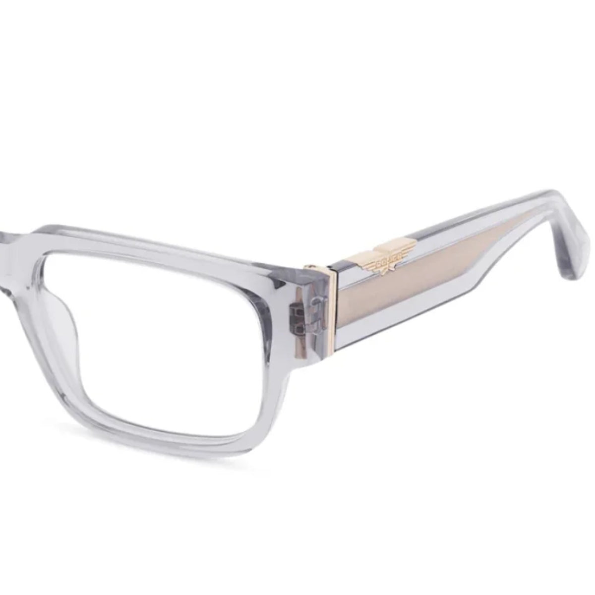 "Police eyeglasses Origins Maxi 2 VPLP11K 04G0 – stylish men's optical glasses with bold black-gold frame, durable acetate material, and modern designer appeal."