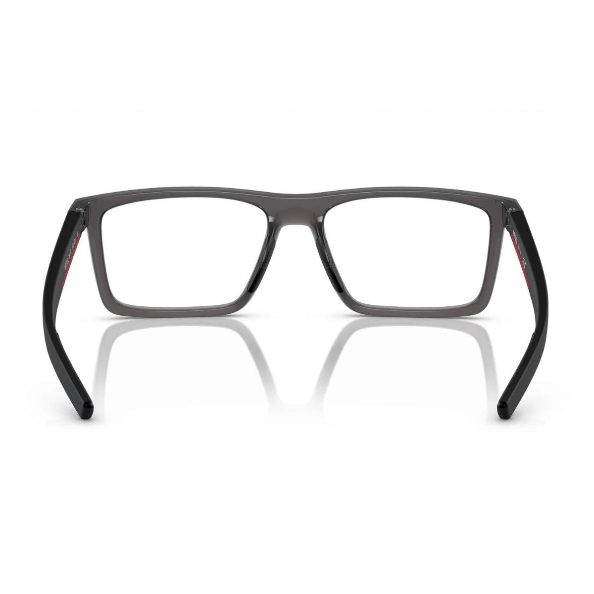 "Durable Prada VPS 02Q 01D-1O1 grey rectangle eyeglasses frame, lightweight online at optorium."





