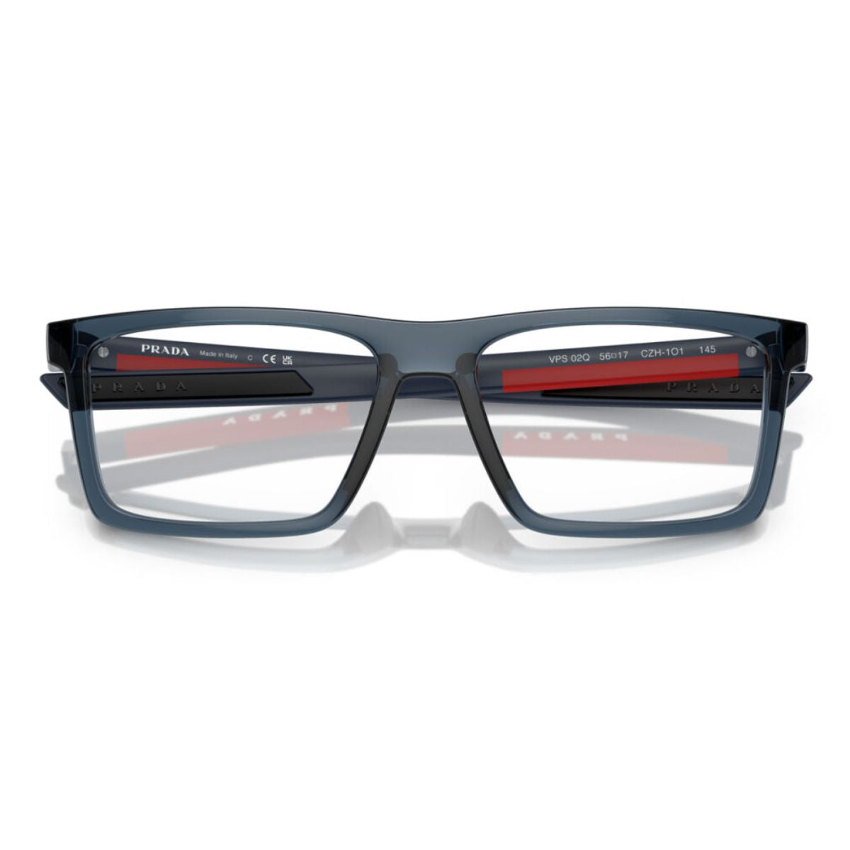 "Fashionable Prada Linea Rossa VPS 02Q CZH glasses: High-quality Italian design for men."