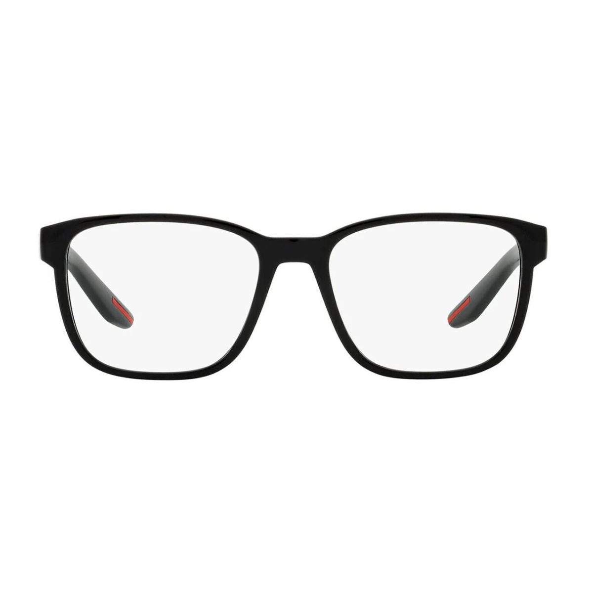 "Prada VPS 06P 1AB-1O1 black square optical frame online at Optorium."
