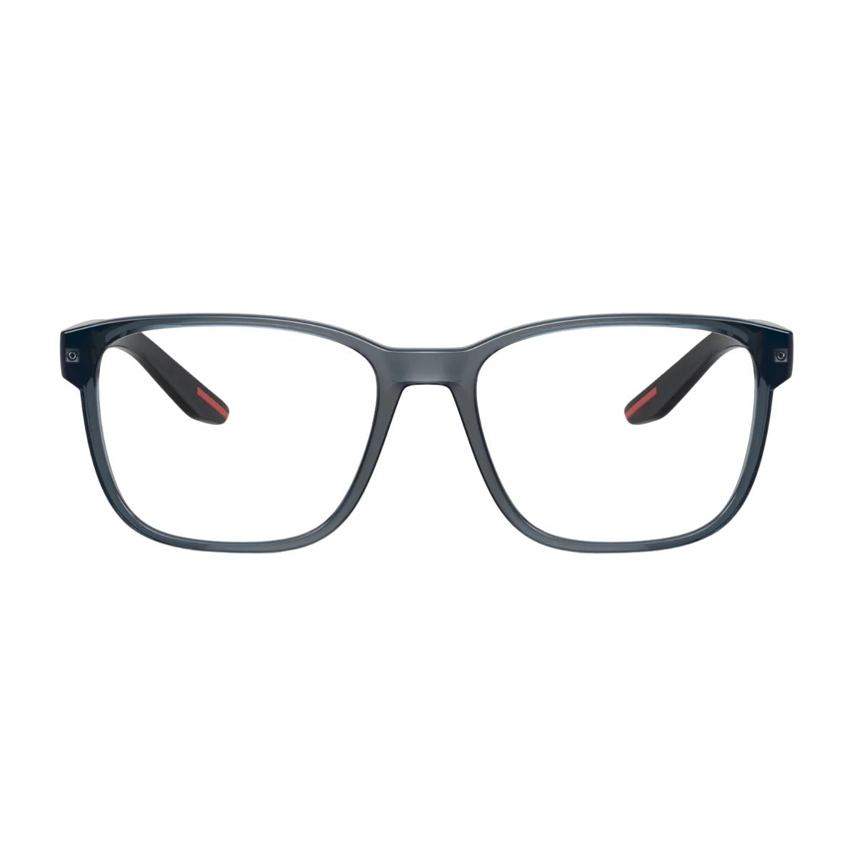 "Prada VPS 06P CZH-1O1 blue square optical frame online at Optorium."
