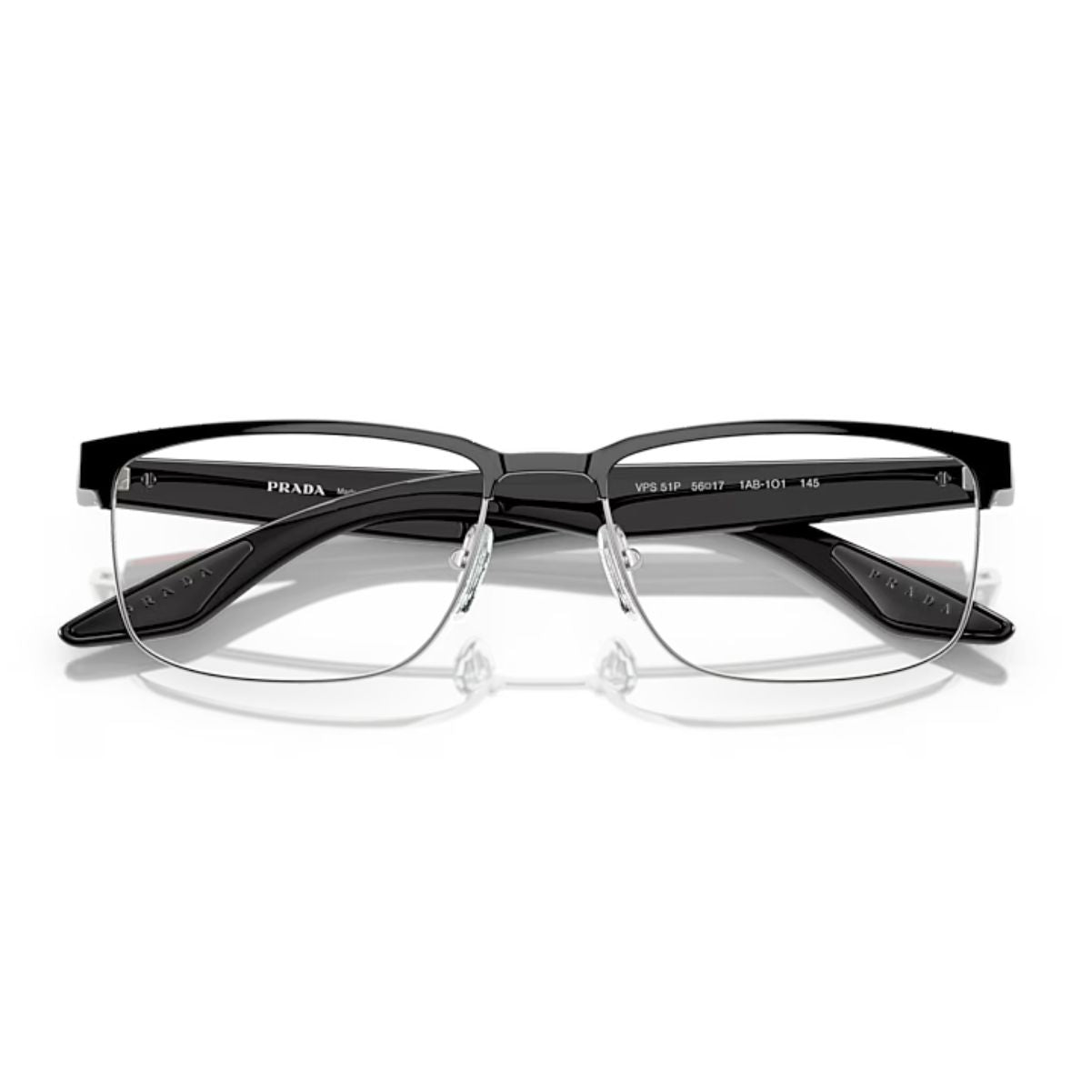 "Premium Prada Linea Rossa VPS51P 1AB-101 men's eyewear, offering a modern rectangular shape and superior comfort – order online at Optorium."